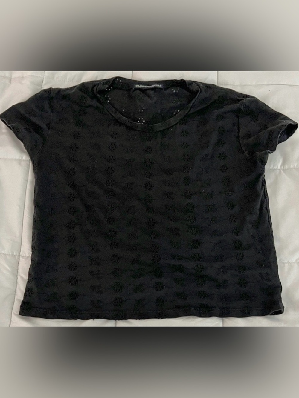 Brandy Melville Black Eyelet Short Sleeve Crop Top